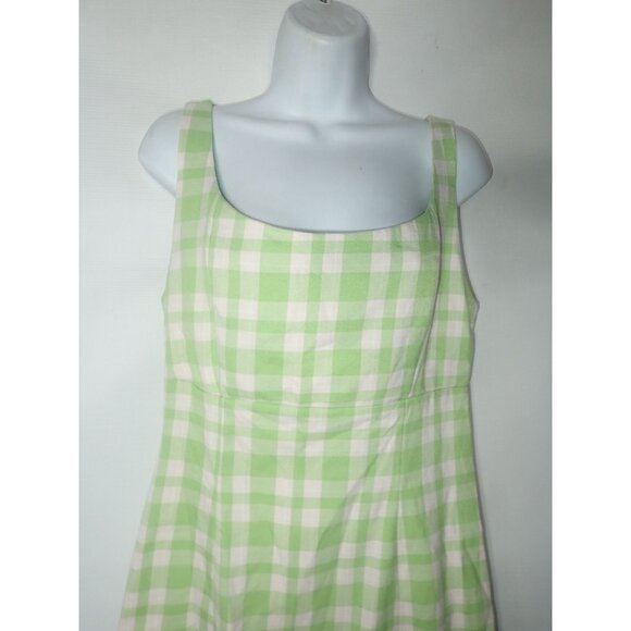 Empyre Green & White Plaid Sleeveless Dress L Casual Cottagecore Check - Picture 3 of 6
